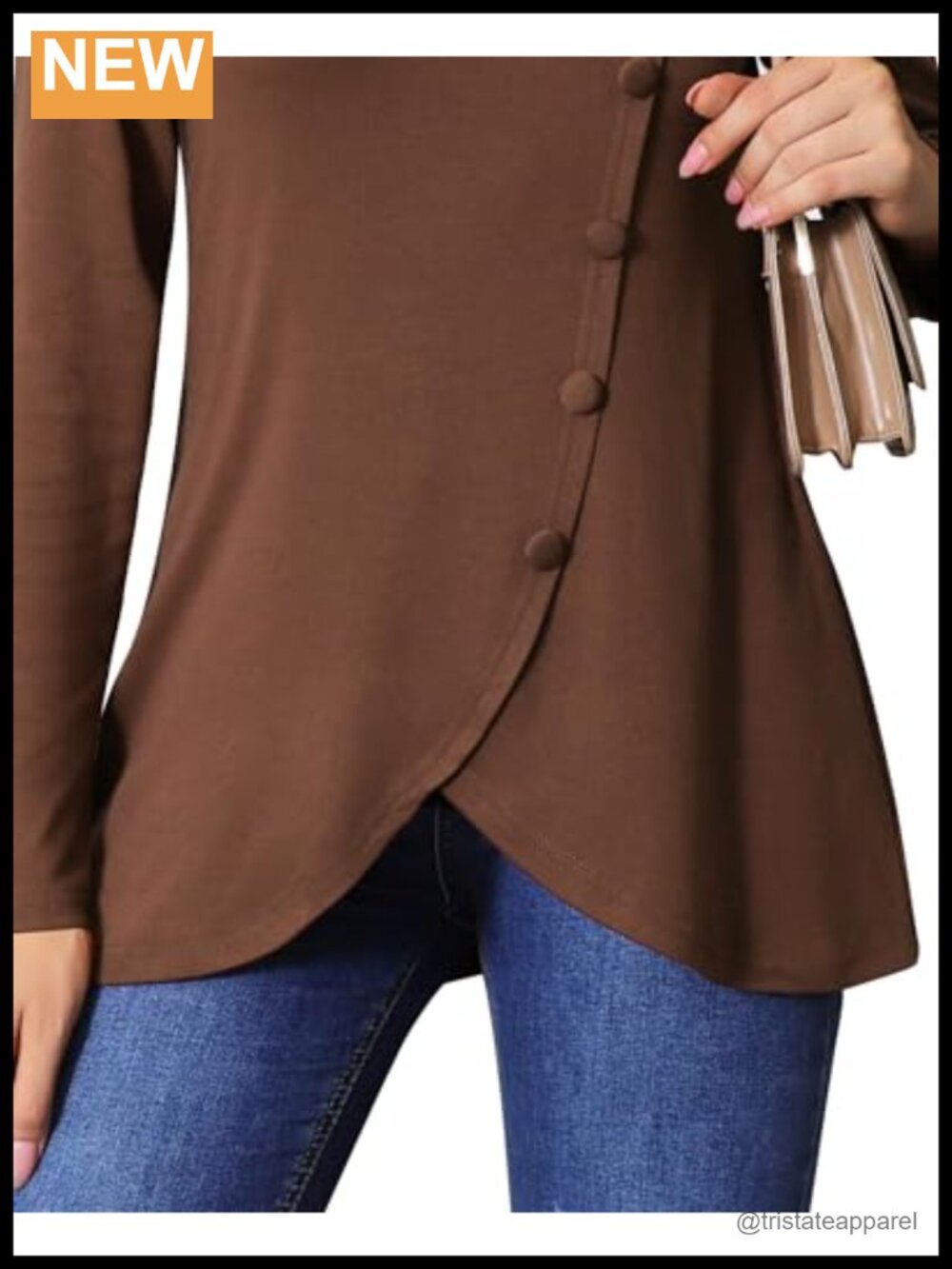 Women's Long Sleeve Tunic Sweatshirt Cotton Polyester Spandex Casual Pullover - Picture 3 of 6